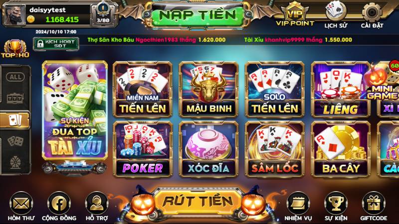 Người chơi nhấn vào mục rút tiền của cổng game