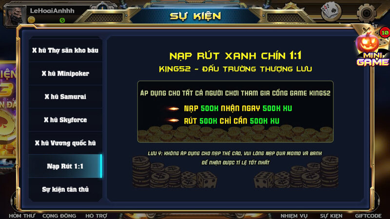 khuyến mãi King52 Club  nạp rút xanh chín